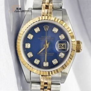 Rolex 金鋼自動日曆漸變藍面水泡石字女裝 REF.69173J
