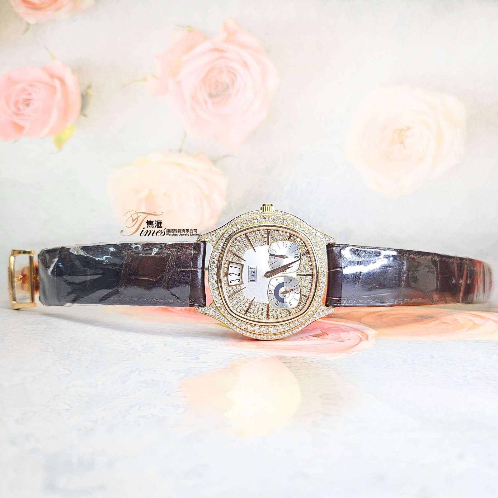 Piaget 18K玫瑰金自動日曆細三針透底GMT後加石面石圈原裝18K摺扣皮帶Polo (42mm) - Image 2