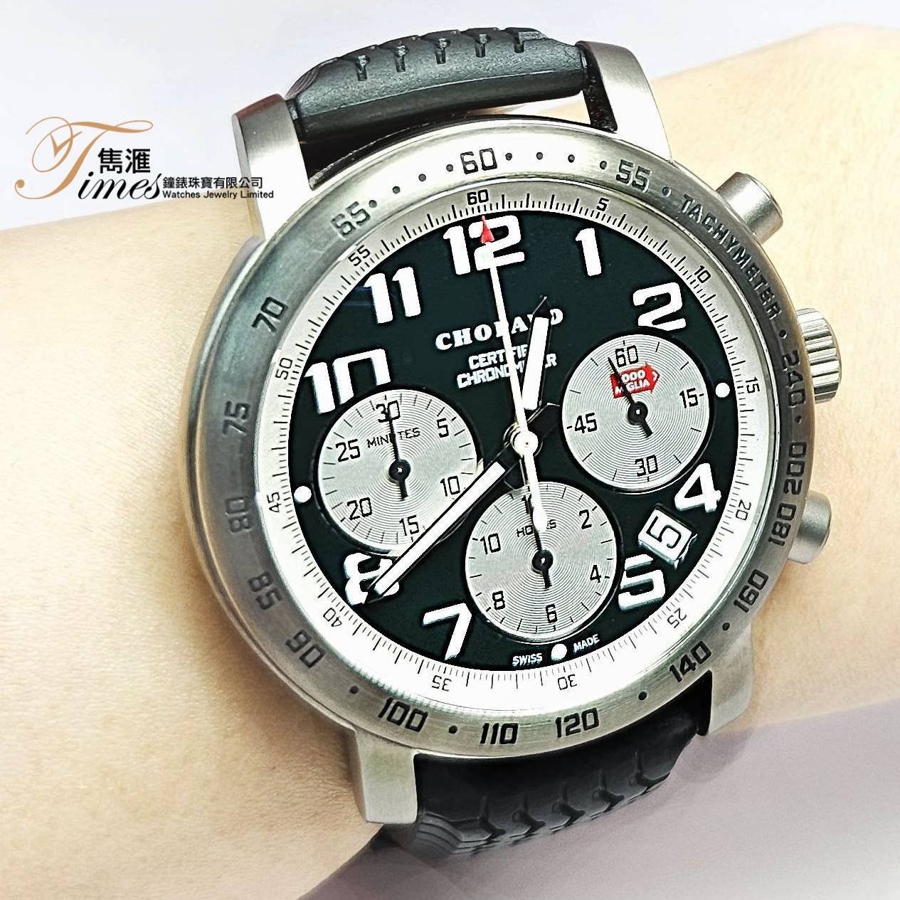 Chopard 99新鈦自動日曆黑面計時透視底膠帶針扣 Mille Miglia(42mm)