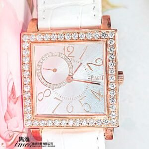 Piaget 18K玫瑰金上鍊米面數目字原裝石圈原裝細三針石圈18K針扣皮帶 Altiplano