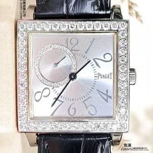 Piaget 18K白金上鍊銀面數目字原裝石圈原裝細三針石圈18K針扣皮帶 Altiplano