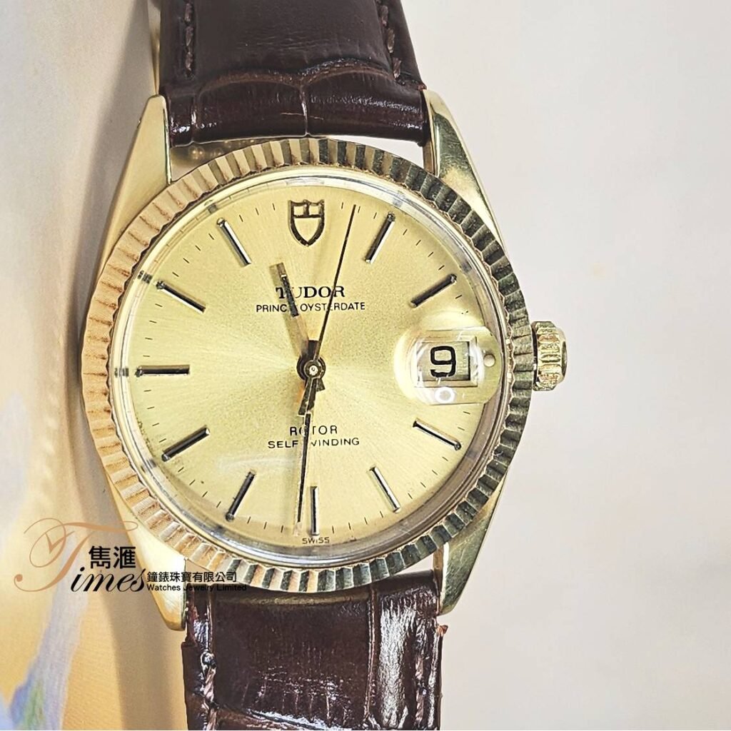 Tudor 金套自動日曆金面條字膠面皮帶勞霸勞底原裝包金針扣(34mm)