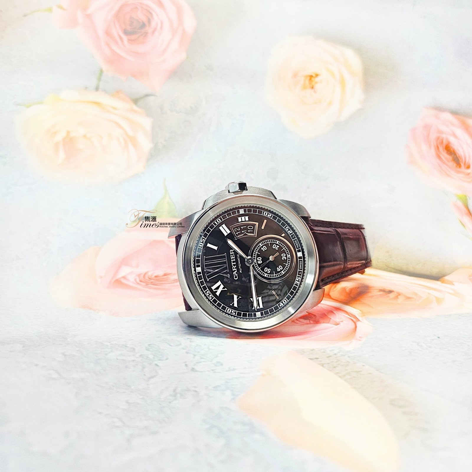 Cartier 鋼自動日曆細三針黑面透視底皮帶摺扣Calibre(42mm) - Image 2