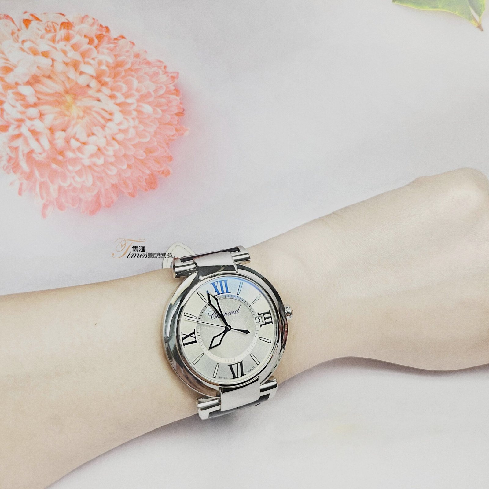 Chopard 99新鋼自動日曆銀面貝殼面羅馬字皮帶針扣Imperiale (42mm) - Image 3