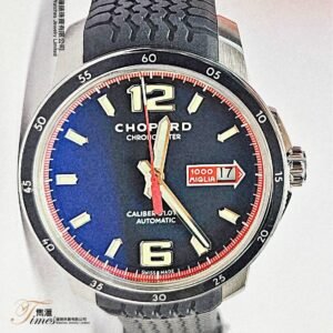Chopard 99新鋼自動日曆黑面透視底膠帶摺扣 Mille Miglia(43mm)