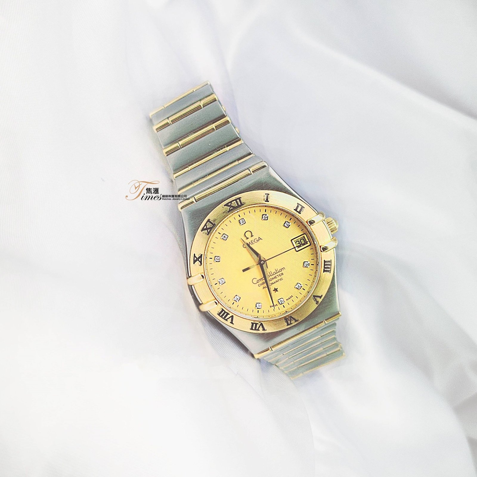 Omega 金鋼自動日曆金面石字金鋼帶男裝星座(35.5mm) - Image 2