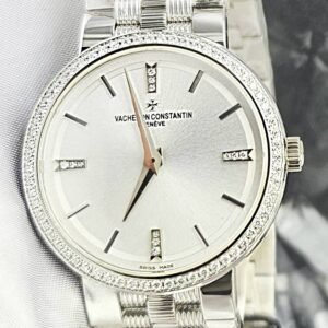 Vacheron Constantin 18K白金石英白面12石字原裝石圈原裝K白金帶Traditionnelle(30mm)