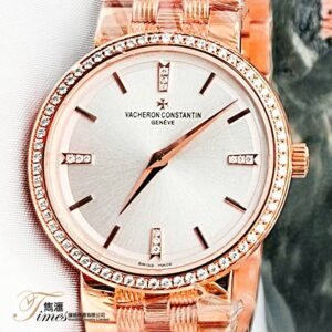 Vacheron Constantin 18K紅金石英白面12石字原裝石圈原裝K金帶Traditionnelle(30mm)