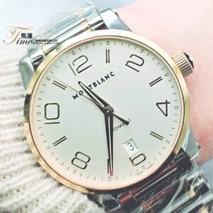 Montblanc 18K金鋼自動日曆米面雙數目字透底金鋼帶時光行者系列(39mm)