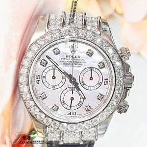Rolex 18K白金自動計時原裝貝面石字石圈石扻皮帶摺扣Daytona REF:116599RBR