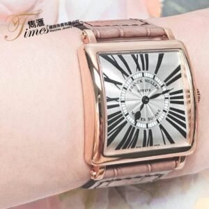 Franck Muller 99新18K玫瑰金石英銀面羅馬字皮帶18K玫瑰金針扣Master Square(33mm)