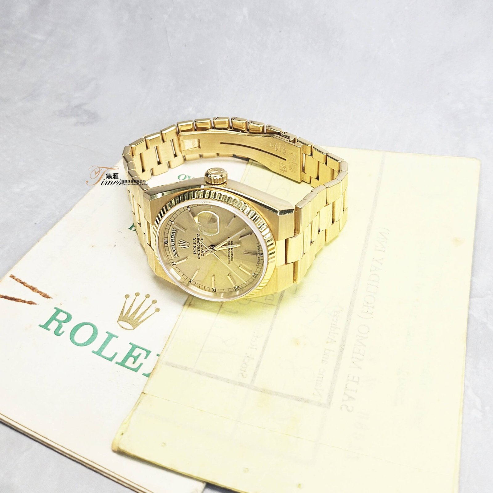 Rolex 18K黃金石英日曆星期金面條字Day-Date Oysterquartz Ref:19018 (連發票)行貨 - Image 5
