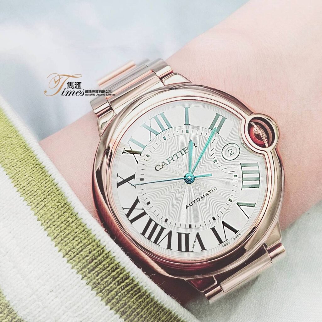 Cartier 18K玫瑰金自動日曆米面羅馬字Ballon Bleu