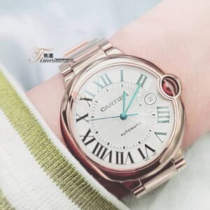 Cartier 18K玫瑰金自動日曆米面羅馬字Ballon Bleu