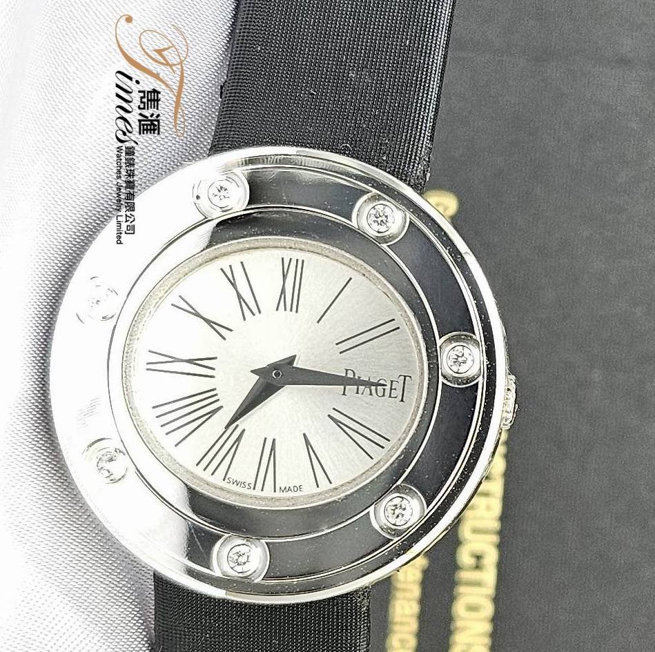 Piaget 18K白金石英銀面羅馬字原裝7石圈原裝鋼針扣Possession(29mm)