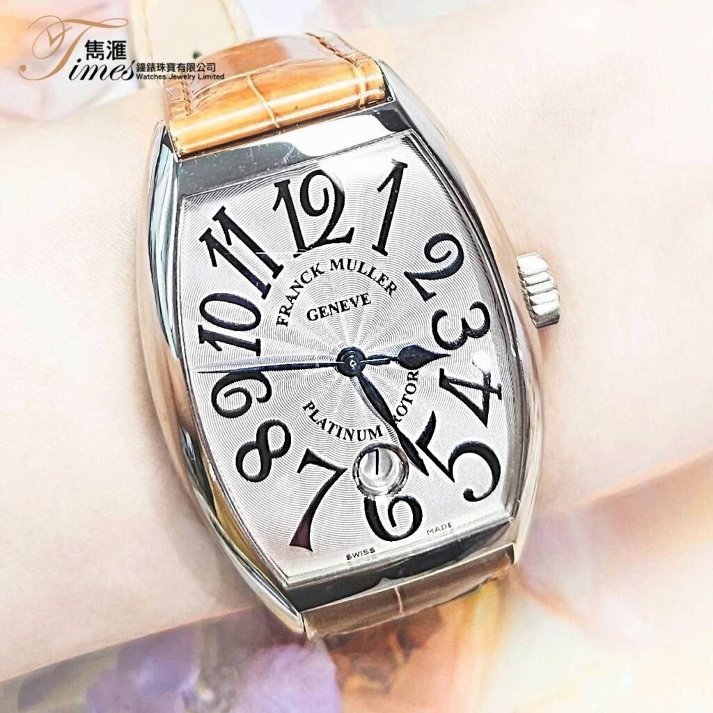 Franck Muller 18K白金自動日曆白面數目字皮帶原裝18K白金針扣Cintree Curvex