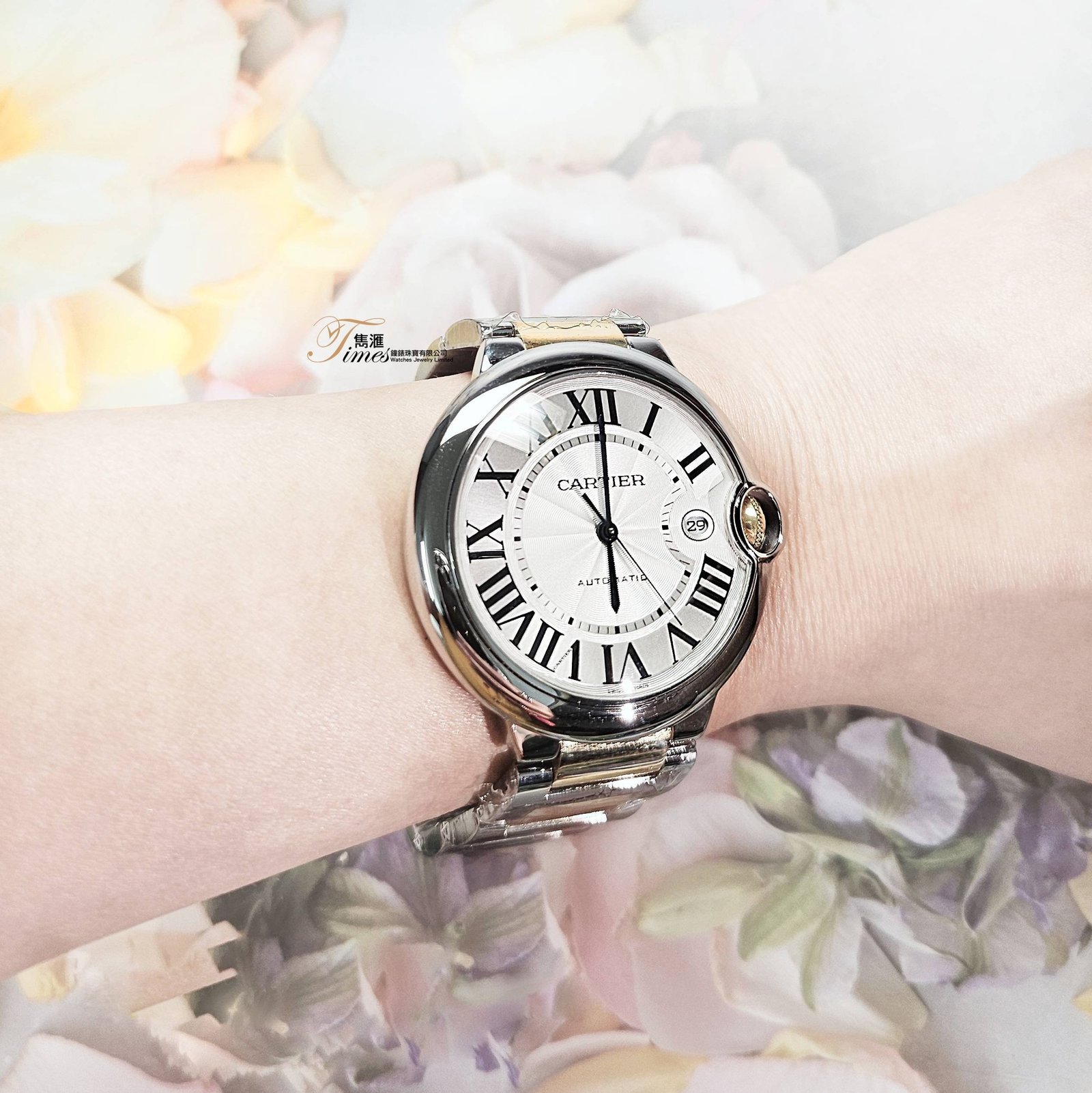 Cartier 金鋼自動日曆米面羅馬字原裝帶大裝Ballon (42mm) - Image 3