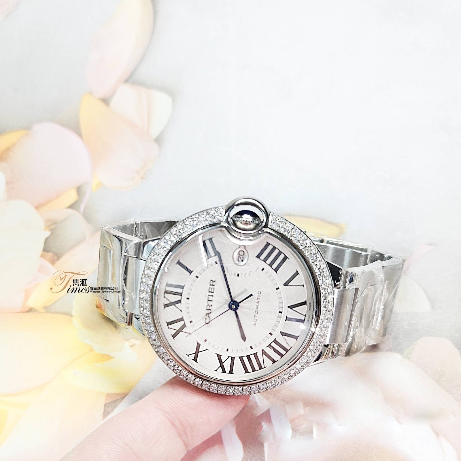 Cartier 鋼自動日曆米面羅馬字後加石圈原裝帶大裝Ballon (42mm) - Image 2