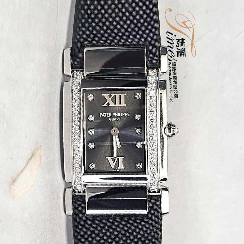 Patek Philippe 18K白金石英灰面石字原裝石邊絹帶原裝針扣Twenty~4 4920G (33mm)