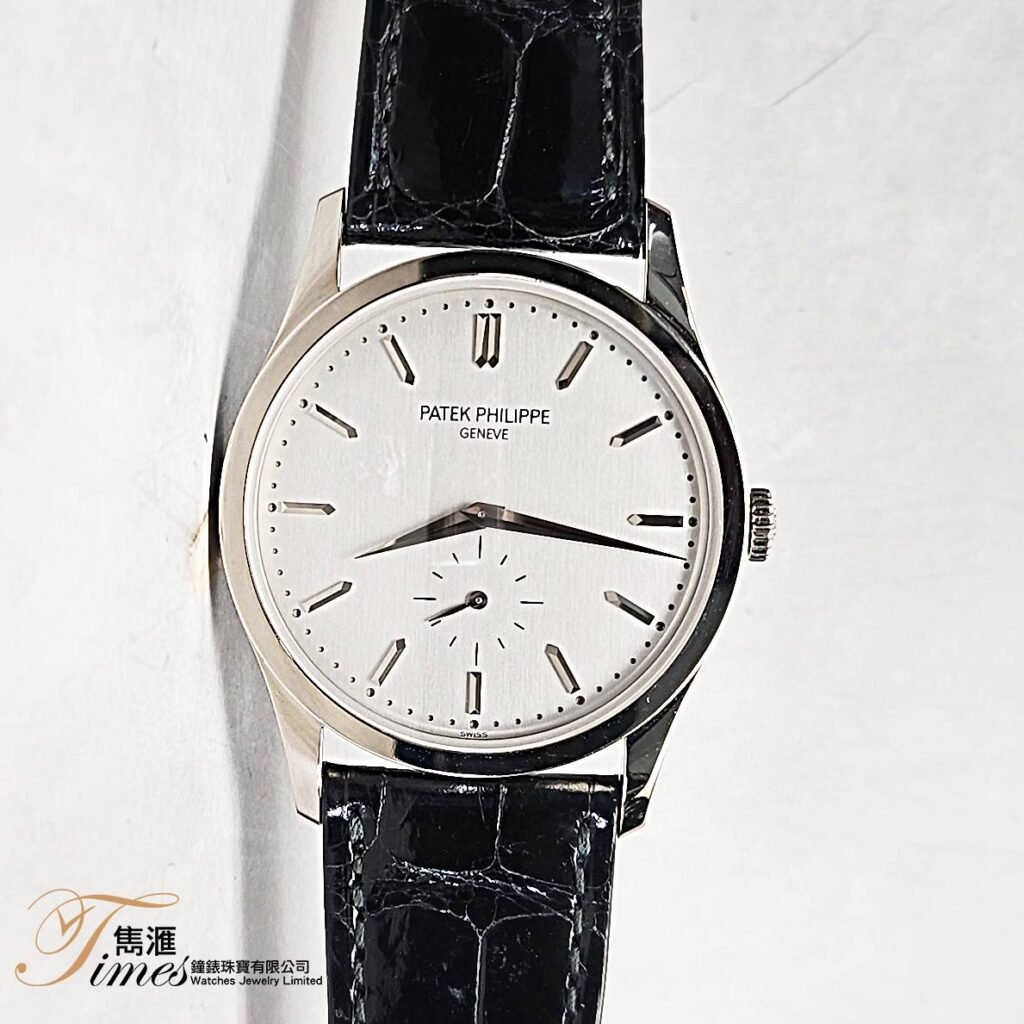 Patek Philippe 18K白金上鍊灰面條字細三針皮帶針扣Calatrava 5196G (37mm)
