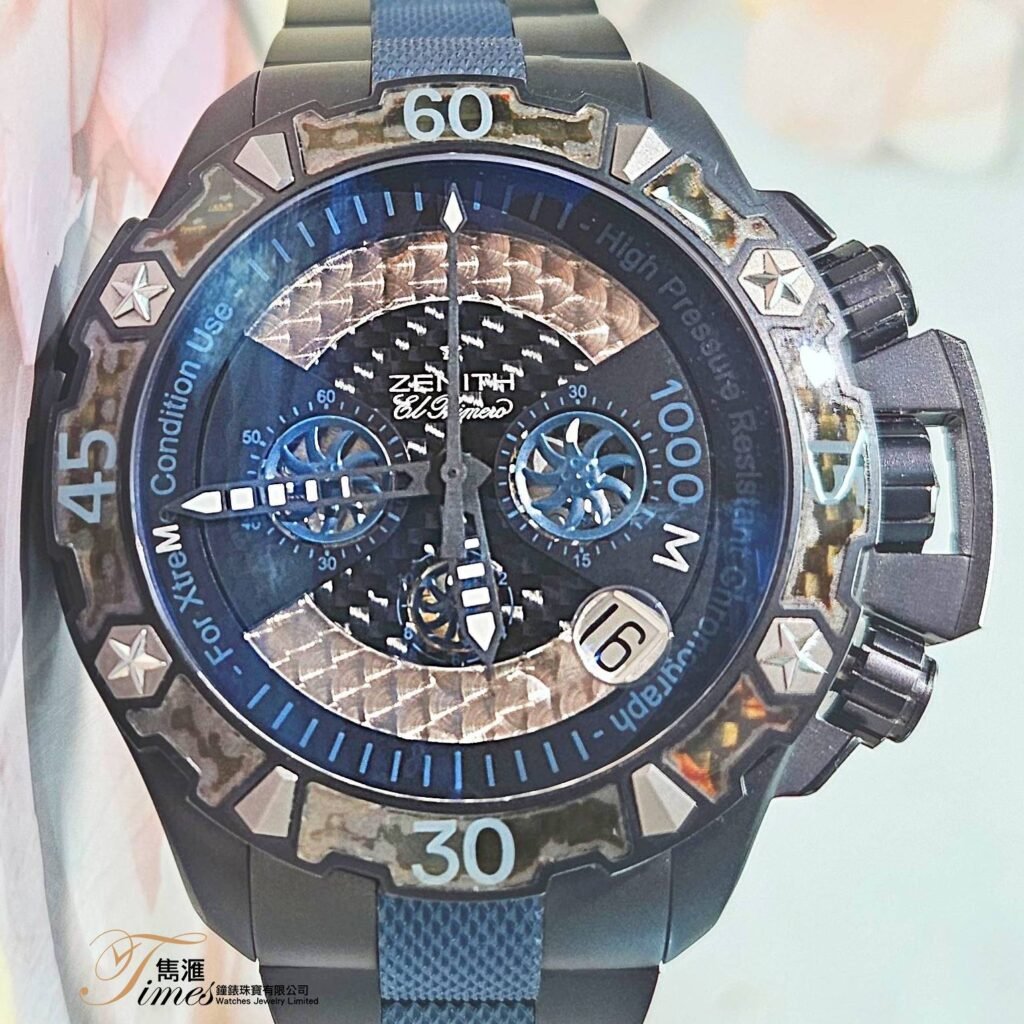 Zenith 黑鈦自動日曆碳纖面計時黑鈦橡膠帶Defy Xtreme Chron Sea 限量250