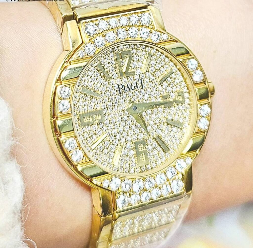 Piaget 18K黃金石英原裝間石圈石面數字原裝18K黃金石帶Polo(28mm)